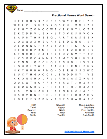 Fraction Frenzy Word Search