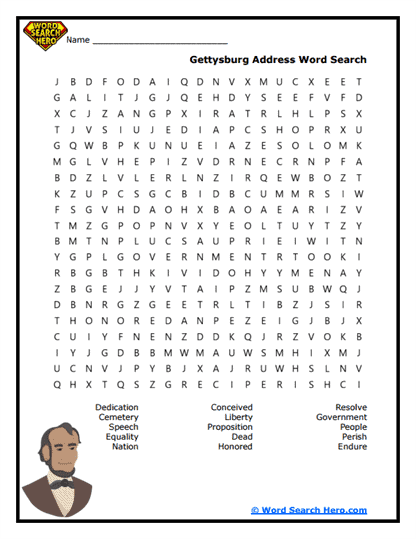Gettysburg Address Word Search