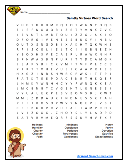 Virtue Qualities Word Search