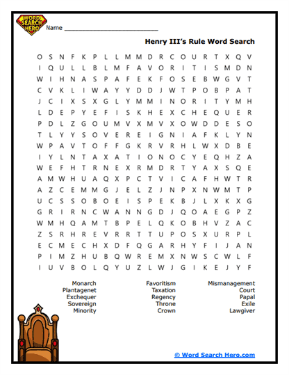 Henry III's Rule Word Search