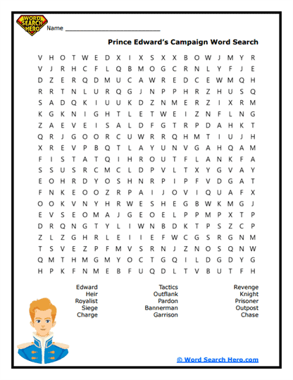 Prince Edward's Campaign Word Search