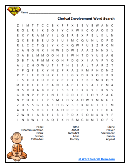 Clerical Involvement Word Search