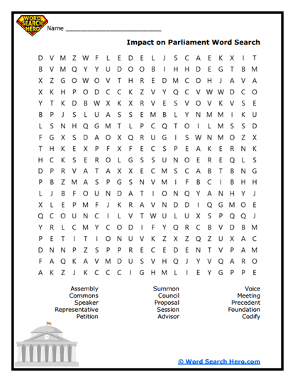Impact on Parliament Word Search