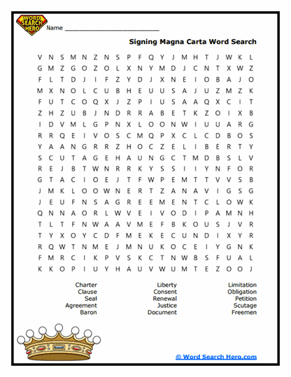 Signing Magna Carta Word Search