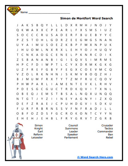 Simon de Montfort Word Search