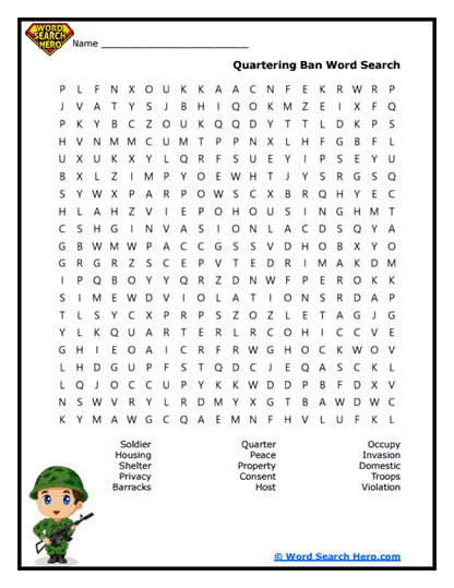 Quartering Ban Word Search