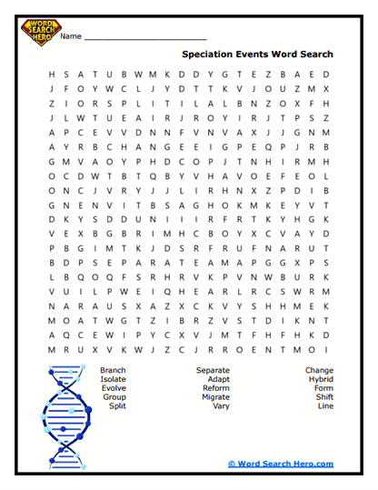 Species Split Word Search