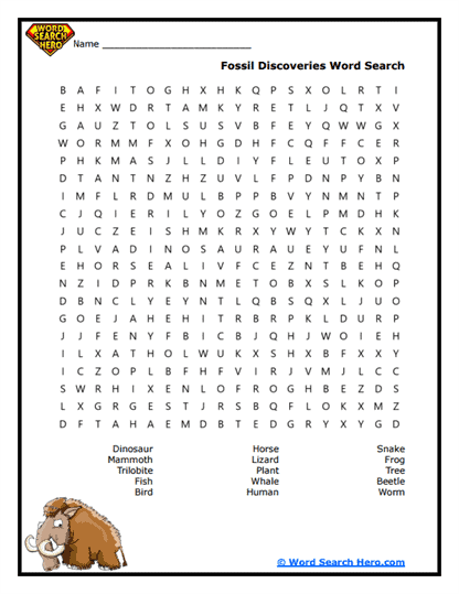 Fossil Discoveries Word Search
