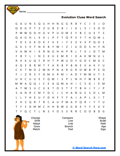 Evolution Clues Word Search