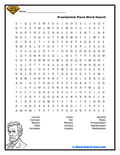 Presidential Plans Word Search