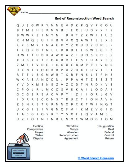 Reconstruction Ends Word Search