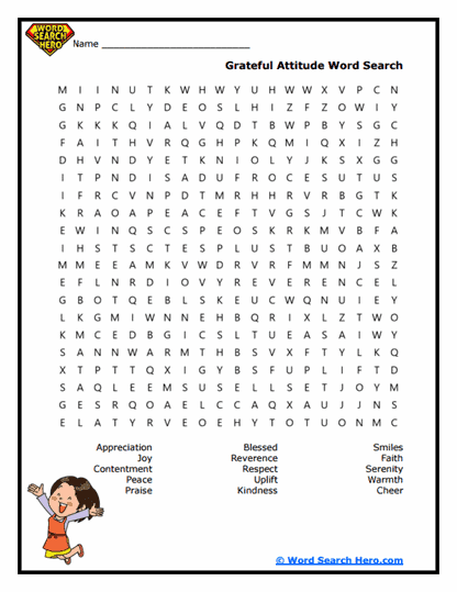 Grateful Attitude Word Search