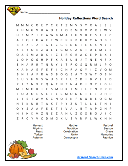 Holiday Reflections Word Search