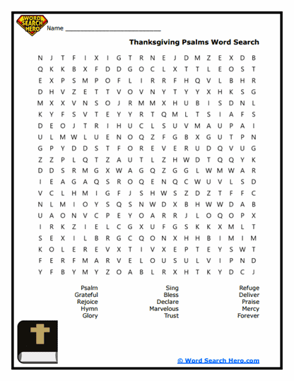 Thanksgiving Psalms Word Search