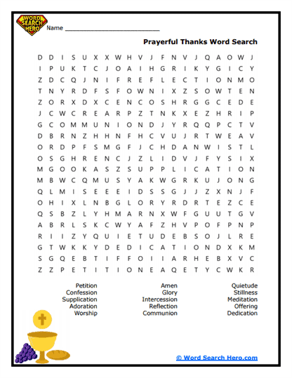Prayerful Thanks Word Search