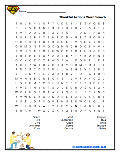 Thankful Actions Word Search