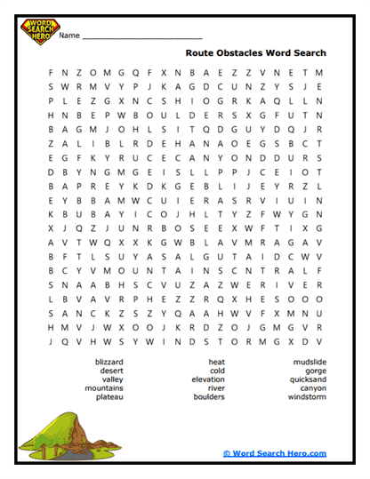 Route Obstacles Word Search