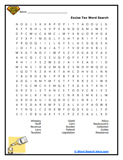 Whiskey Rebellion Word Searches