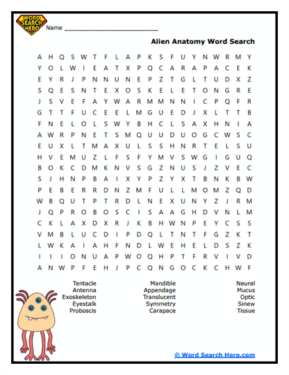 Alien Anatomy Word Search