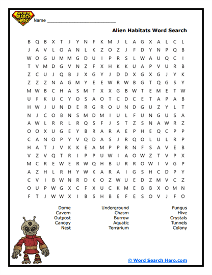 Alien Habitats Word Search