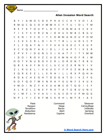 Invasion Alert Word Search
