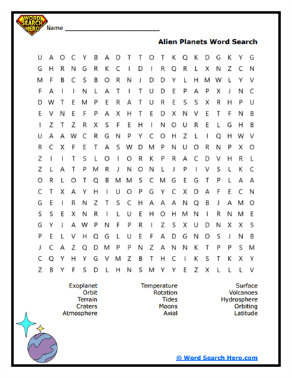 Alien Planets Word Search