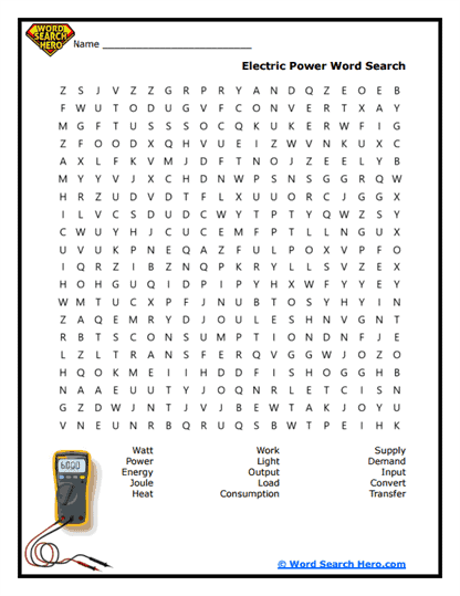 Electric Power Word Search
