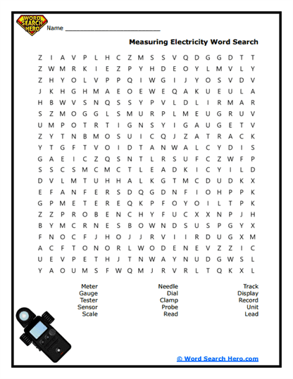 Measuring Electricity Word Search
