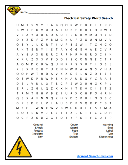 Electrical Safety Word Search
