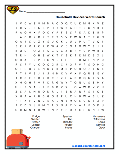 Household Devices Word Search