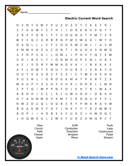 Electric Current Word Search