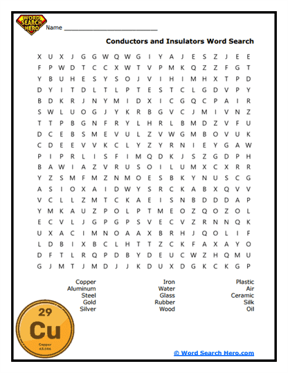 Conductors and Insulators Word Search