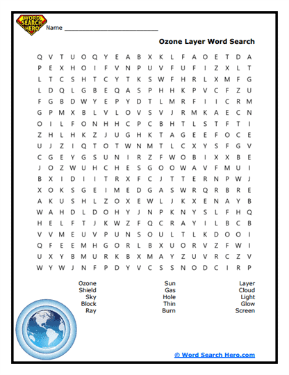 Ozone Layer Word Search