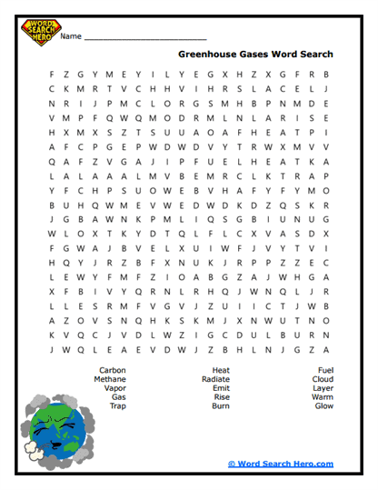Greenhouse Gases Word Search