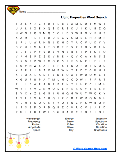 Light Properties Word Search