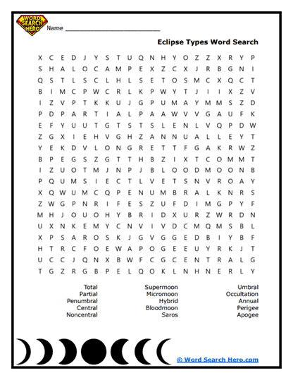 Lunar Eclipse Word Searches