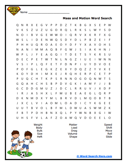 Mass and Motion Word Search