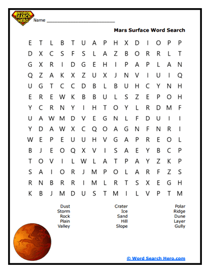Martian Map Word Search