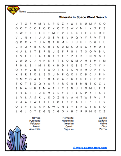 Minerals in Space Word Search