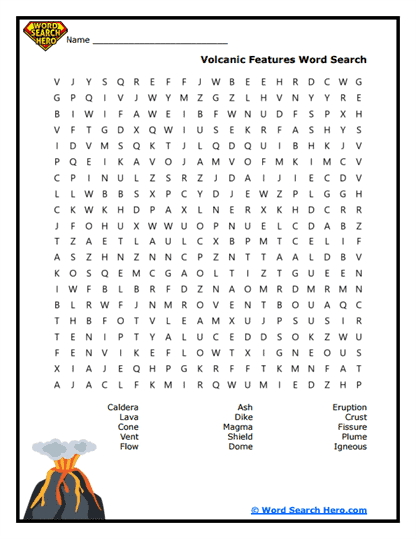 Volcanic Features Word Search