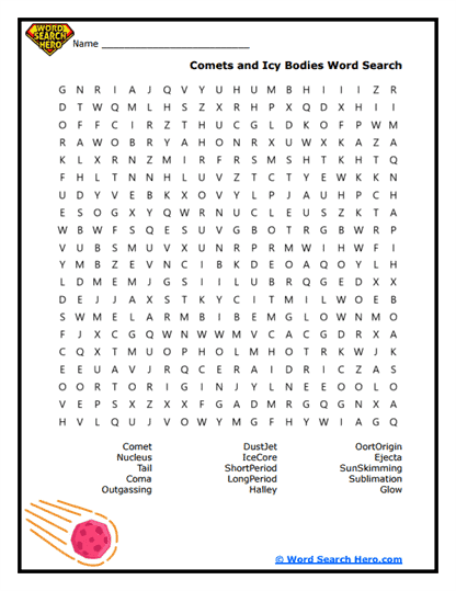 Comet Chase Word Search