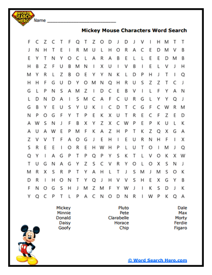 Disney Universe Word Search
