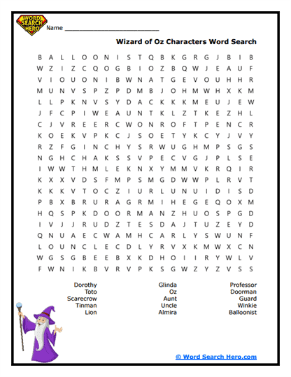 Wizard of Oz Characters Word Search