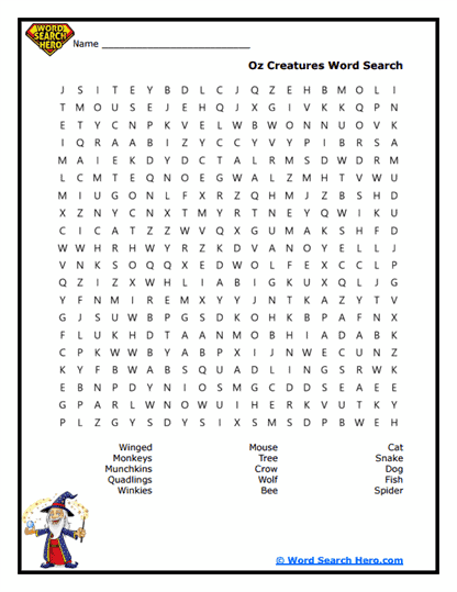 Creature Quest Word Search