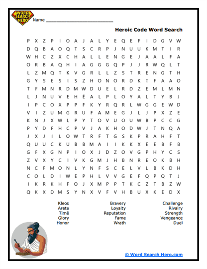 Hero's Code Word Search
