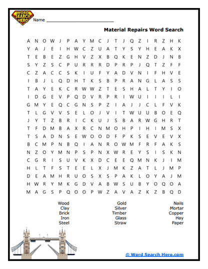 Material Repairs Word Search
