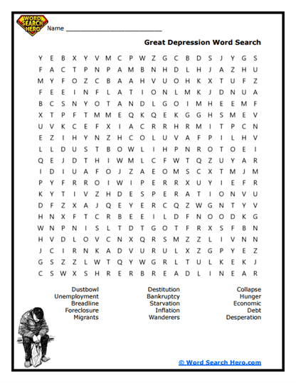 Depression Era Word Search