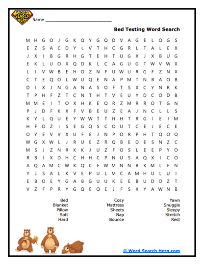 Bed Comfort Word Search