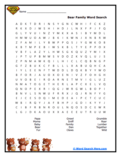 Bear Home Word Search