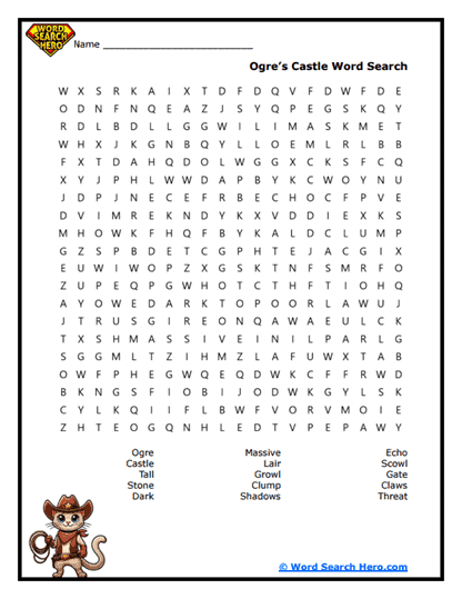 The Ogre's Castle Word Search